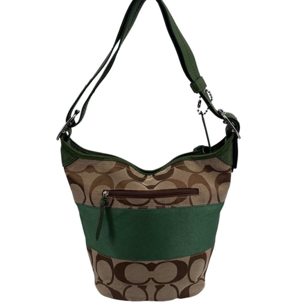 Coach Rugby Duffle Signature Jacquard Print Leather Details Khaki/Green - Picture 3 of 8